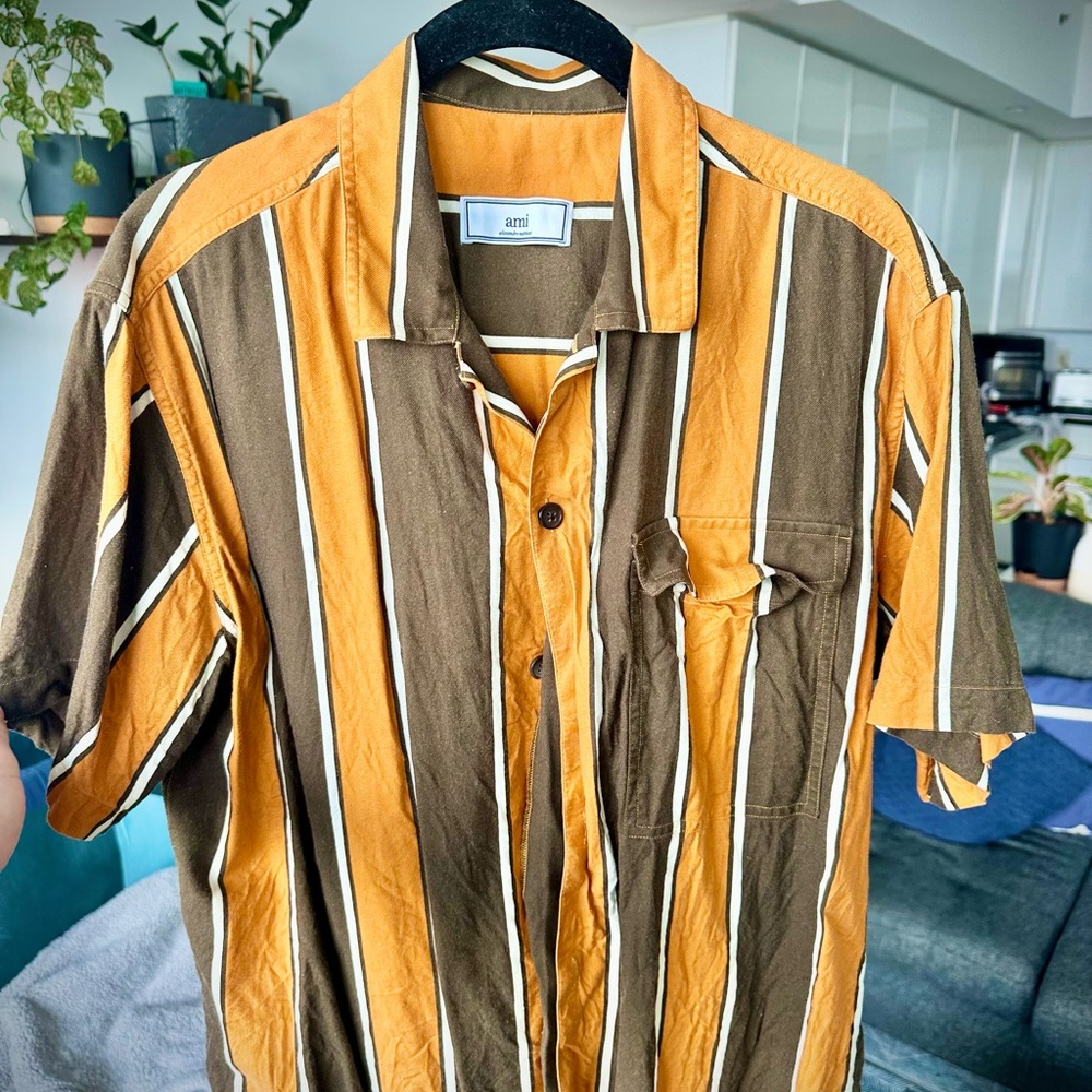 Ami Brown and Orange Striped Shirt